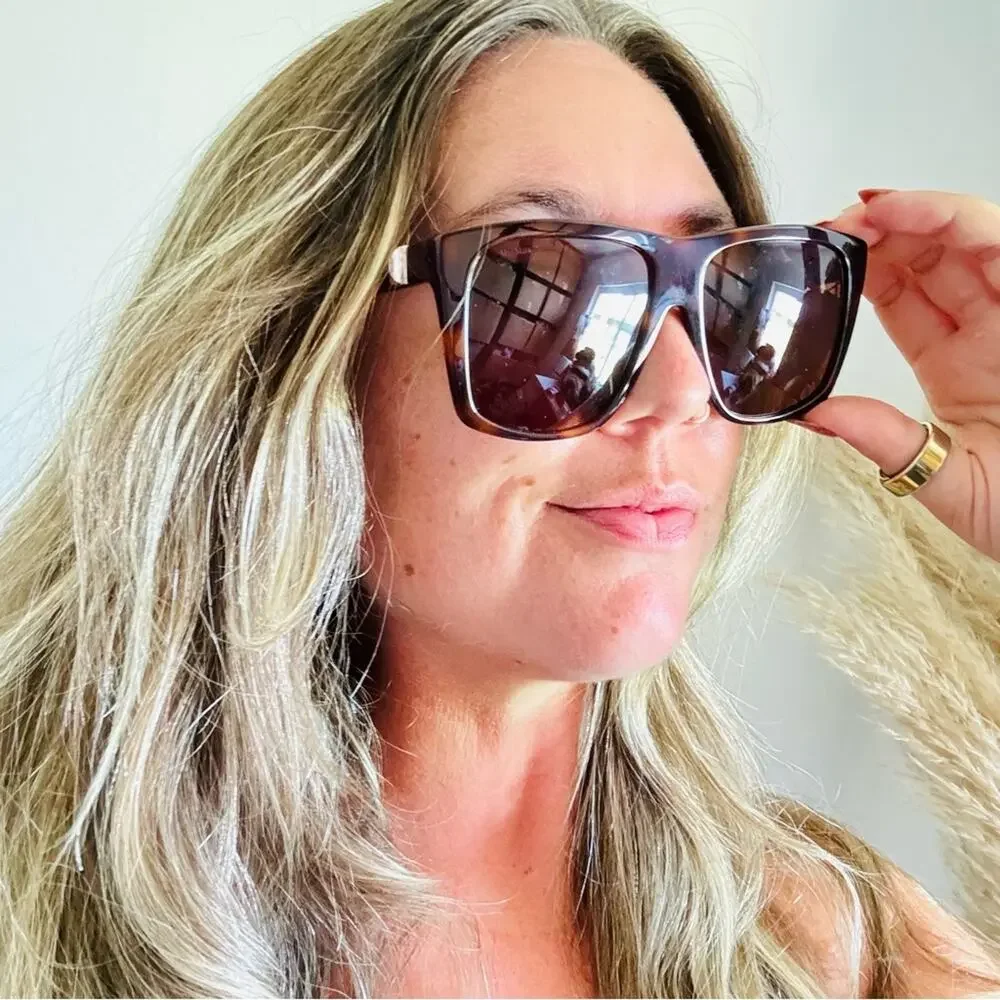 NEW MAXMARA Prism Oversized Tortoiseshell Brown Square Gold Stud Sunglasses Case